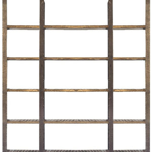 Homeroots 90" Brown Distressed Iron And Solid Wood Six Tier Bookcase   392220