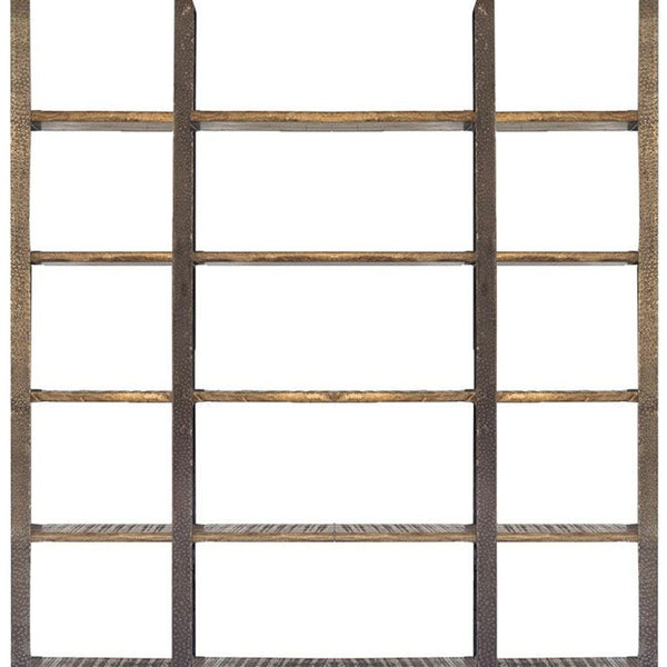 Homeroots 90" Brown Distressed Iron And Solid Wood Six Tier Bookcase   392220