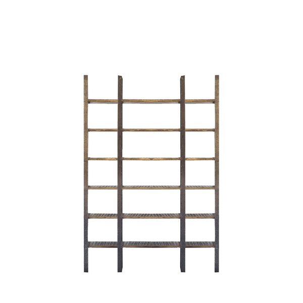 Homeroots 90" Brown Distressed Iron And Solid Wood Six Tier Bookcase   392220