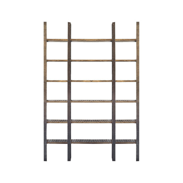 Homeroots 90" Brown Distressed Iron And Solid Wood Six Tier Bookcase   392220