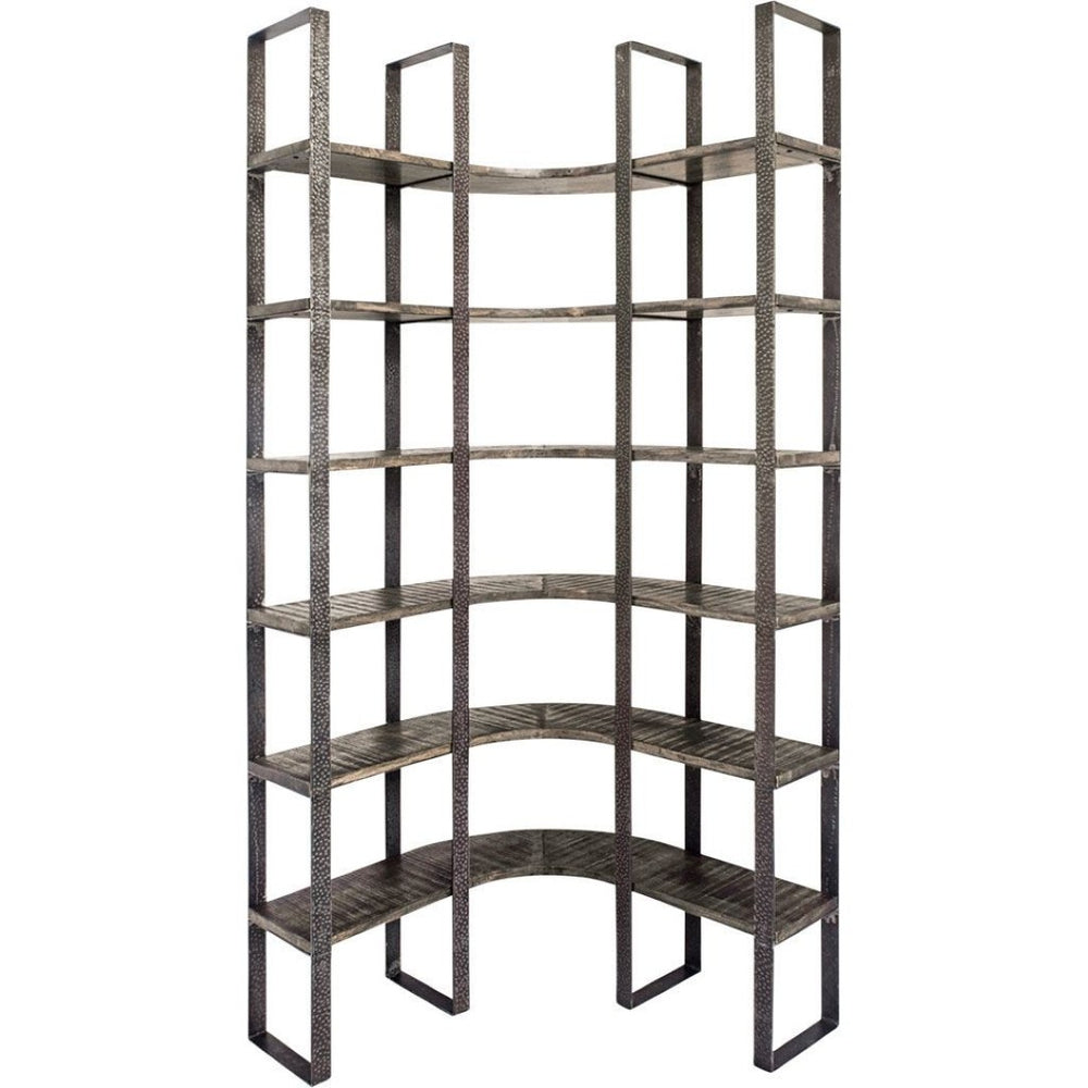 HomeRoots Brown Industrial Six-Tier Bookcase - Stylish Solid Wood & Iron Storage for Living Room or Office 392221