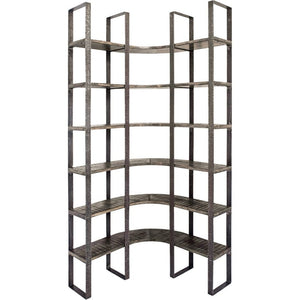 HomeRoots Brown Industrial Six-Tier Bookcase - Stylish Solid Wood & Iron Storage for Living Room or Office 392221