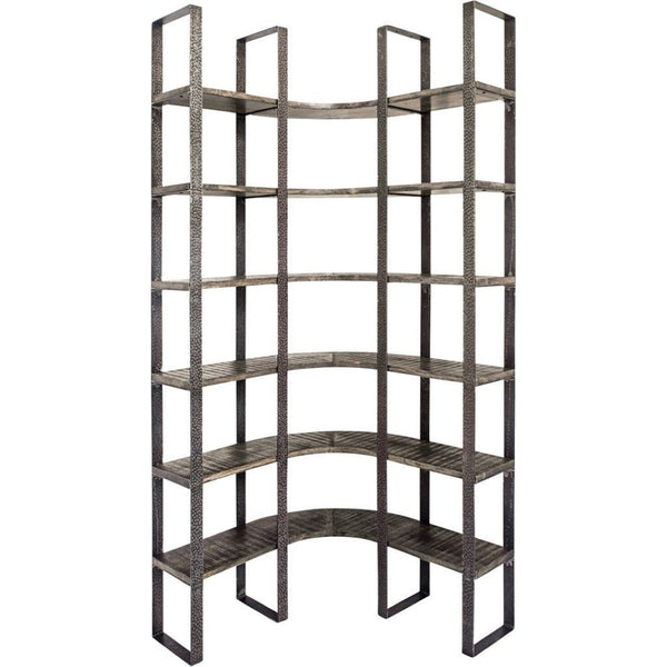 HomeRoots Brown Industrial Six-Tier Bookcase - Stylish Solid Wood & Iron Storage for Living Room or Office 392221
