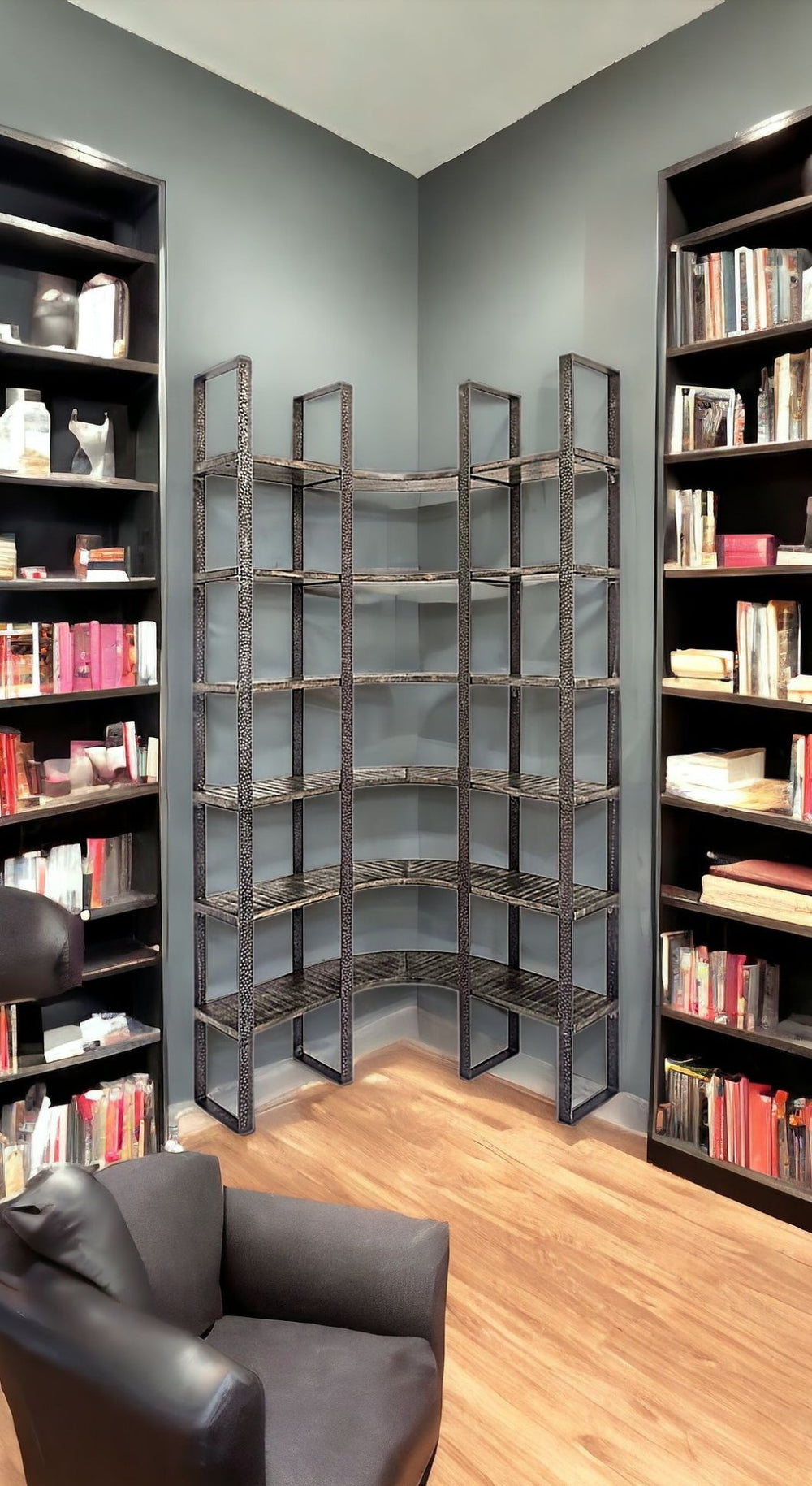 HomeRoots Brown Industrial Six-Tier Bookcase - Stylish Solid Wood & Iron Storage for Living Room or Office 392221