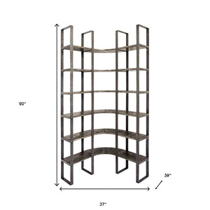 HomeRoots Brown Industrial Six-Tier Bookcase - Stylish Solid Wood & Iron Storage for Living Room or Office 392221