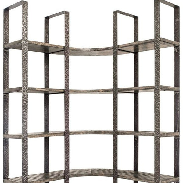 HomeRoots Brown Industrial Six-Tier Bookcase - Stylish Solid Wood & Iron Storage for Living Room or Office 392221