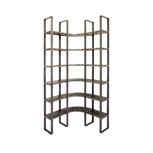 HomeRoots Brown Industrial Six-Tier Bookcase - Stylish Solid Wood & Iron Storage for Living Room or Office 392221