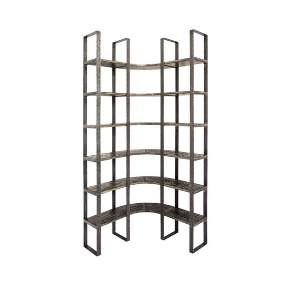 HomeRoots Brown Industrial Six-Tier Bookcase - Stylish Solid Wood & Iron Storage for Living Room or Office 392221