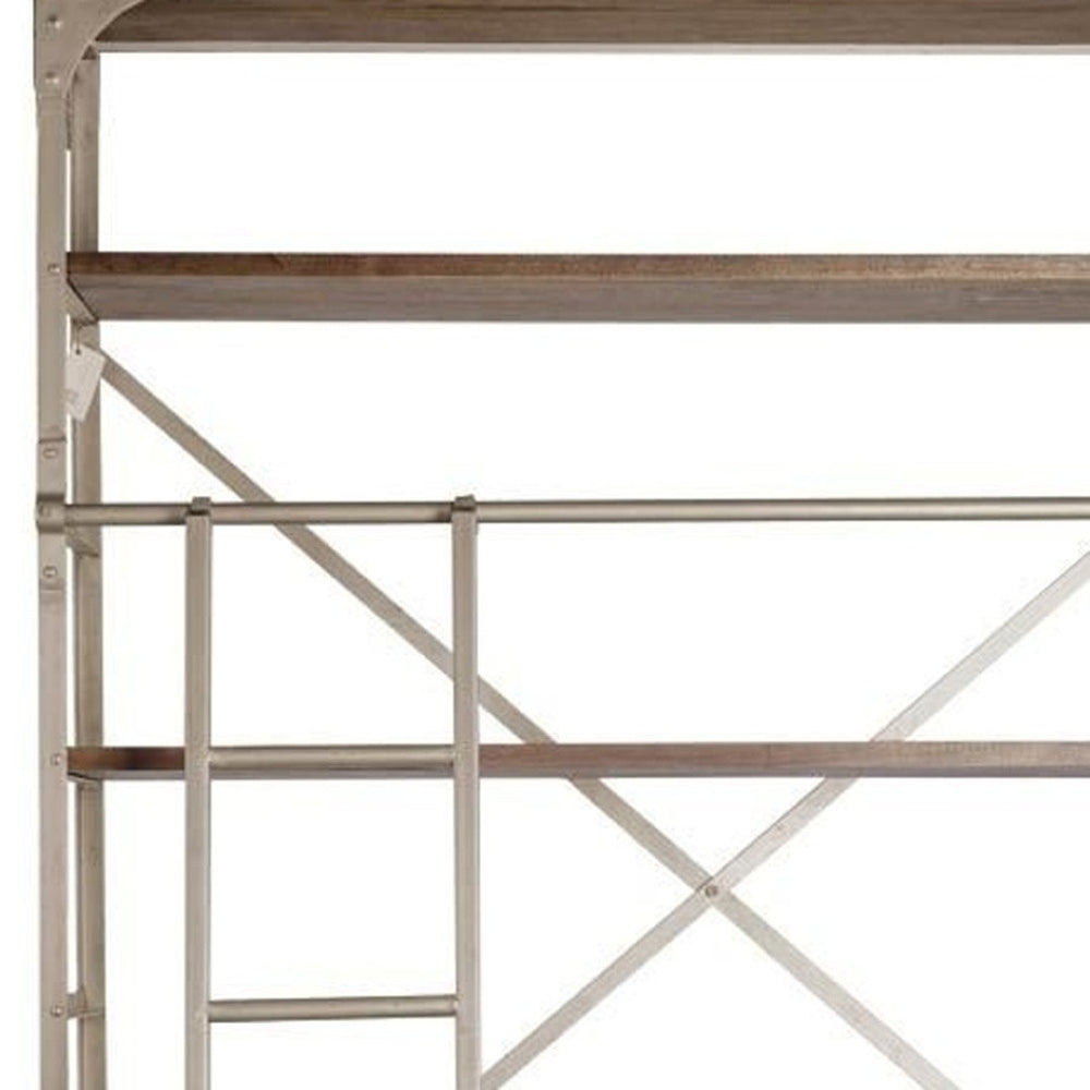HomeRoots Brown Six-Tier Bookcase with Rustic Wood and Brown-Nickel Metal, Four Drawers for Stylish Storage 392223