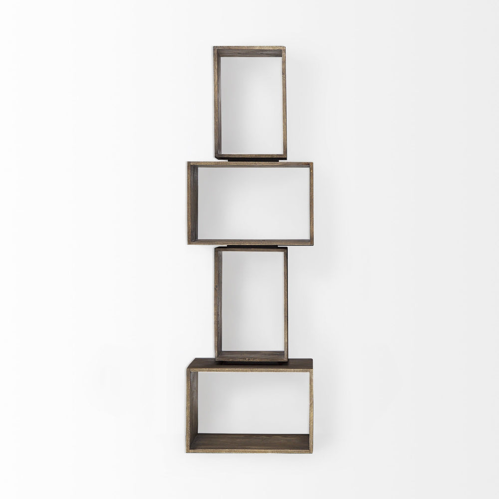 Homeroots 16" Brown Solid And Manufactured Wood Two Tier Floating Bookcase   392224