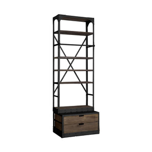 HomeRoots Black Five-Tier Bookcase with Solid Mango Wood and Black Iron Frame – Rustic Storage & Display Solution 392225