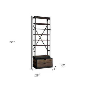 HomeRoots Black Five-Tier Bookcase with Solid Mango Wood and Black Iron Frame – Rustic Storage & Display Solution 392225