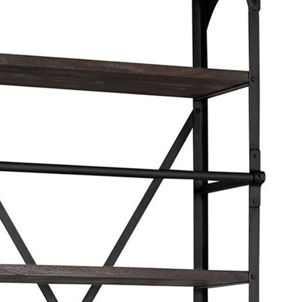 HomeRoots Black Five-Tier Bookcase with Solid Mango Wood and Black Iron Frame – Rustic Storage & Display Solution 392225