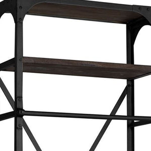 HomeRoots Black Five-Tier Bookcase with Solid Mango Wood and Black Iron Frame – Rustic Storage & Display Solution 392225