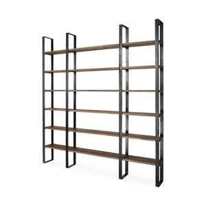 HomeRoots Brown Iron and Solid Wood Six-Tier Bookcase – Modern Rustic Storage Solution for Any Space 392226