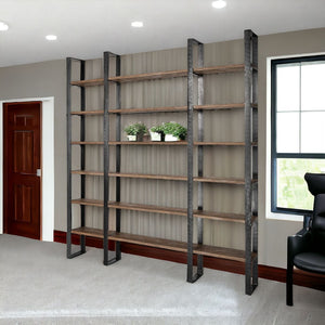 HomeRoots Brown Iron and Solid Wood Six-Tier Bookcase – Modern Rustic Storage Solution for Any Space 392226