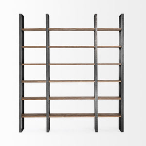 HomeRoots Brown Iron and Solid Wood Six-Tier Bookcase – Modern Rustic Storage Solution for Any Space 392226