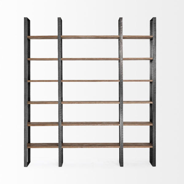 HomeRoots Brown Iron and Solid Wood Six-Tier Bookcase – Modern Rustic Storage Solution for Any Space 392226