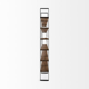 HomeRoots Brown Iron and Solid Wood Six-Tier Bookcase – Modern Rustic Storage Solution for Any Space 392226