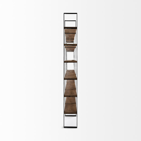 HomeRoots Brown Iron and Solid Wood Six-Tier Bookcase – Modern Rustic Storage Solution for Any Space 392226