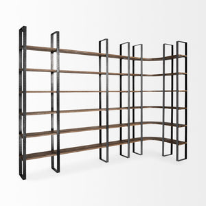 HomeRoots Brown Iron and Solid Wood Six-Tier Bookcase – Modern Rustic Storage Solution for Any Space 392226
