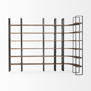 HomeRoots Brown Iron and Solid Wood Six-Tier Bookcase – Modern Rustic Storage Solution for Any Space 392226