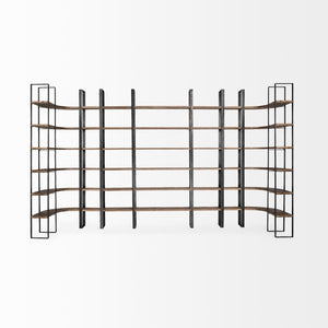 HomeRoots Brown Iron and Solid Wood Six-Tier Bookcase – Modern Rustic Storage Solution for Any Space 392226