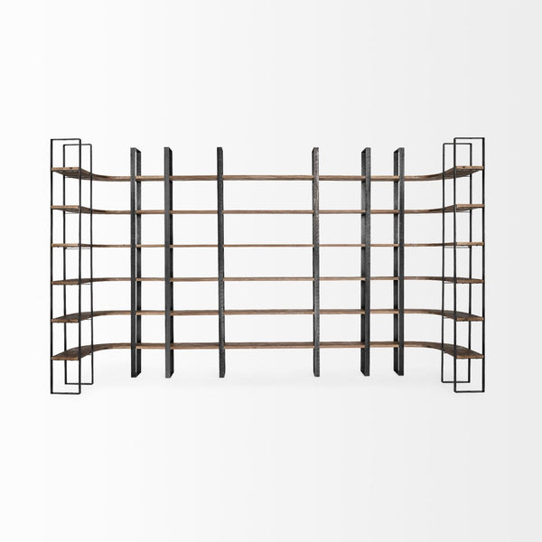 HomeRoots Brown Iron and Solid Wood Six-Tier Bookcase – Modern Rustic Storage Solution for Any Space 392226