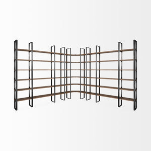 HomeRoots Brown Iron and Solid Wood Six-Tier Bookcase – Modern Rustic Storage Solution for Any Space 392226