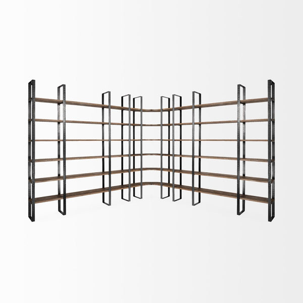 HomeRoots Brown Iron and Solid Wood Six-Tier Bookcase – Modern Rustic Storage Solution for Any Space 392226