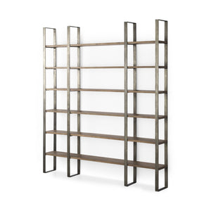HomeRoots Brown Six-Tier Bookcase with Solid Mango Wood & Antiqued Nickel Accents for Elegant Storage Solutions 392228