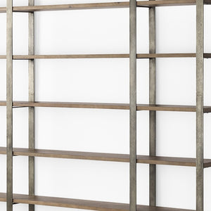 HomeRoots Brown Six-Tier Bookcase with Solid Mango Wood & Antiqued Nickel Accents for Elegant Storage Solutions 392228