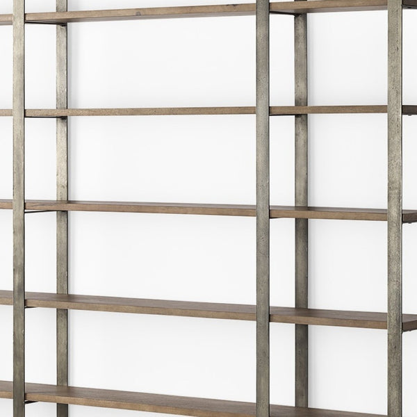 HomeRoots Brown Six-Tier Bookcase with Solid Mango Wood & Antiqued Nickel Accents for Elegant Storage Solutions 392228