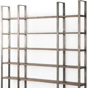 HomeRoots Brown Six-Tier Bookcase with Solid Mango Wood & Antiqued Nickel Accents for Elegant Storage Solutions 392228