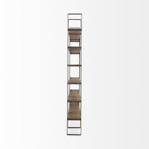 HomeRoots Brown Six-Tier Bookcase with Solid Mango Wood & Antiqued Nickel Accents for Elegant Storage Solutions 392228