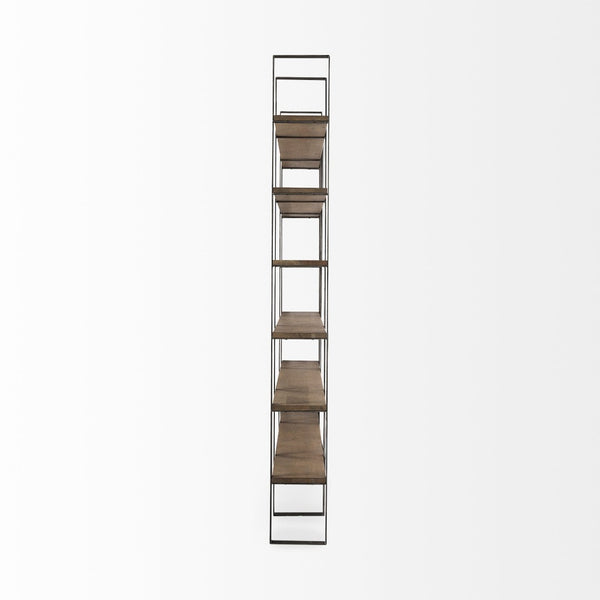 HomeRoots Brown Six-Tier Bookcase with Solid Mango Wood & Antiqued Nickel Accents for Elegant Storage Solutions 392228