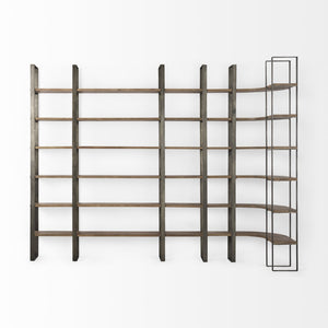 HomeRoots Brown Six-Tier Bookcase with Solid Mango Wood & Antiqued Nickel Accents for Elegant Storage Solutions 392228