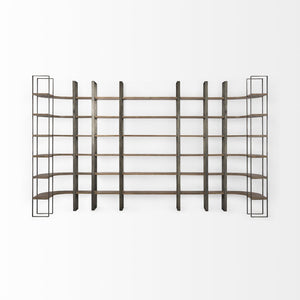 HomeRoots Brown Six-Tier Bookcase with Solid Mango Wood & Antiqued Nickel Accents for Elegant Storage Solutions 392228