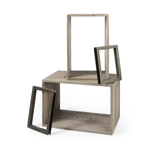 Homeroots Set Of Two Rustic Light Gray Brown Cube Box Shelves   392231