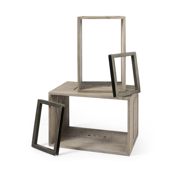 Homeroots Set Of Two Rustic Light Gray Brown Cube Box Shelves   392231