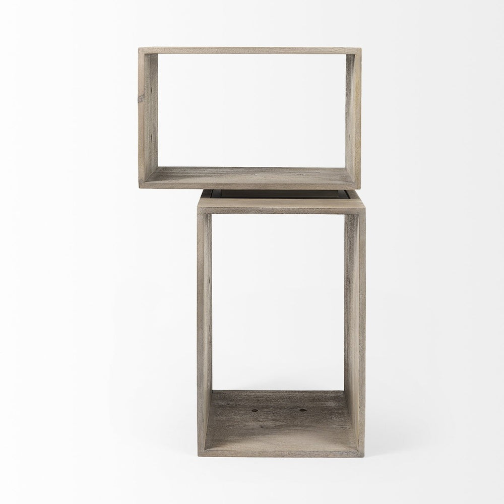 HomeRoots Set of Two Stylish Brown Mango Wood Two-Tier Floating Bookcases for Modern Home Décor Solutions 392231