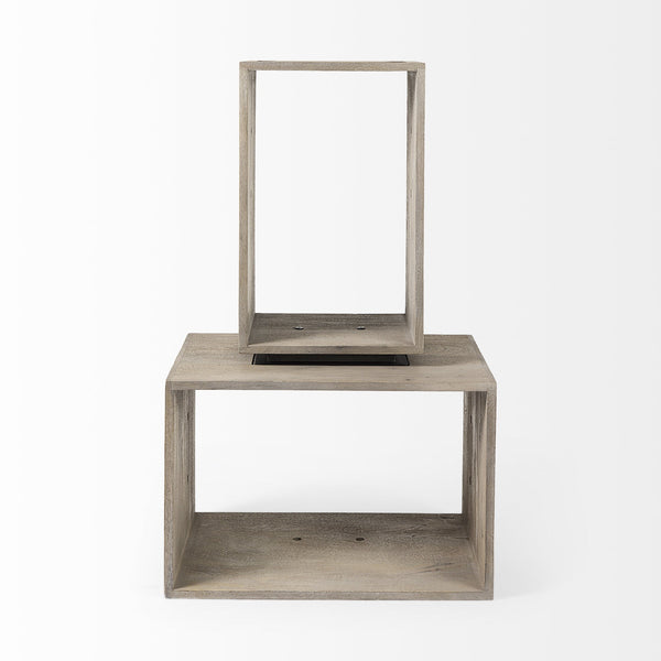 Homeroots Set Of Two Rustic Light Gray Brown Cube Box Shelves   392231