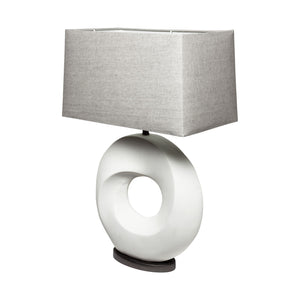 Homeroots 27" White Geometric Table Lamp With Gray Shade   392232