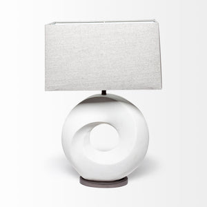 Homeroots 27" White Geometric Table Lamp With Gray Shade   392232