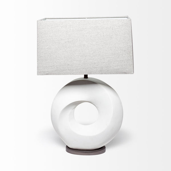 Homeroots 27" White Geometric Table Lamp With Gray Shade   392232