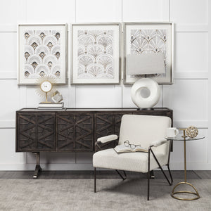 Homeroots 27" White Geometric Table Lamp With Gray Shade   392232