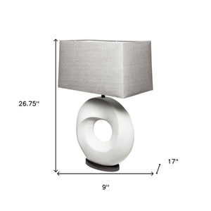 Homeroots 27" White Geometric Table Lamp With Gray Shade   392232