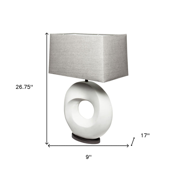 Homeroots 27" White Geometric Table Lamp With Gray Shade   392232