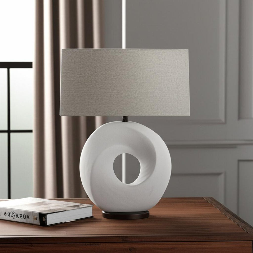 HomeRoots 27" Contemporary White Geometric Table Lamp with Gray Shade - Stylish Lighting for Modern Spaces 392232