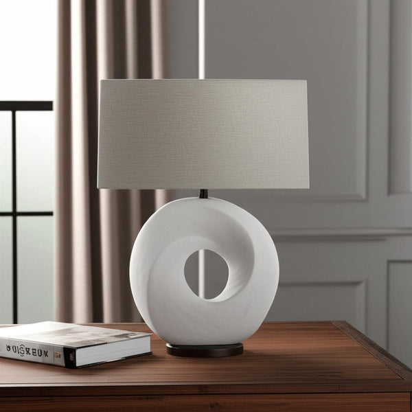 HomeRoots 27" Contemporary White Geometric Table Lamp with Gray Shade - Stylish Lighting for Modern Spaces 392232
